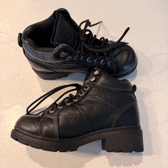 Harley Davidson Tyler Moto Biker Boots Black Leather Lace Up Women’s 38 / US 7 - Picture 5 of 11
